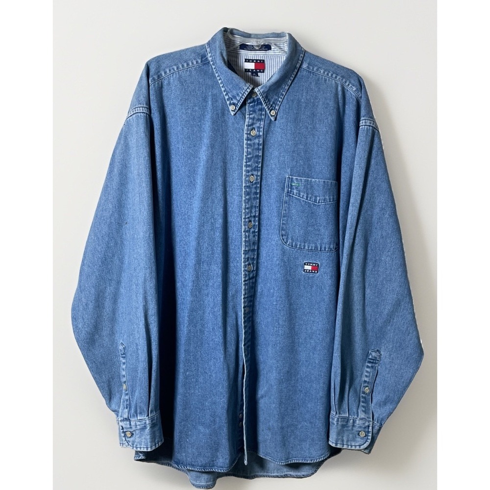 Tommy Hilfiger Denim  Long Sleeve Collared Button Up Shirt Men XL Vintage 90's